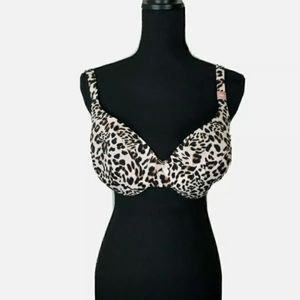 NWOT Cacique True Embrace Smooth Demi Bra 38DD Light Pink Leopard Print